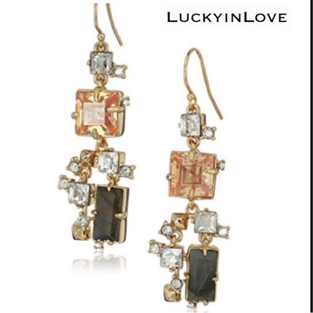 ALEXIS BITTAR • NEW Geometric Labradorite Stone Crystal Satellite Drop Earrings - Picture 1 of 9